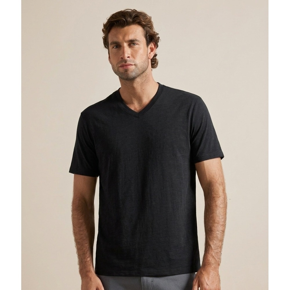Banana Republic Mens 3-Pack Essential V-Neck T-Shirt Black Cotton Stretch Medium